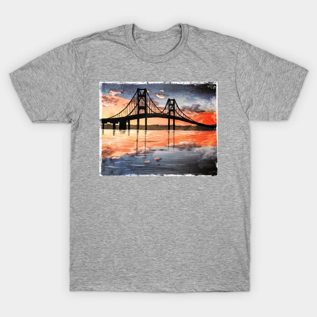 Mackinac Bridge Distressed Effect T-Shirt by SistersInArtN